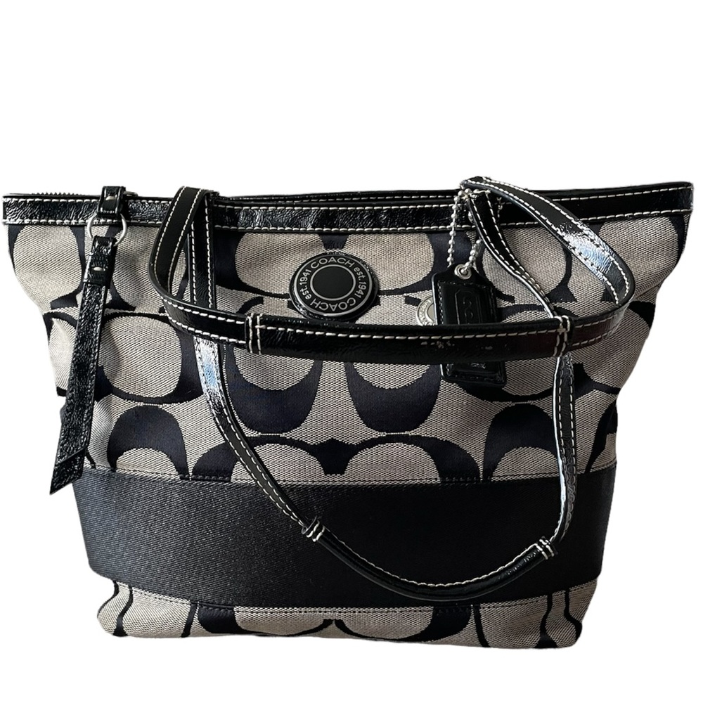 Black monogram medium size coach bag authentic preowned shoulder bag